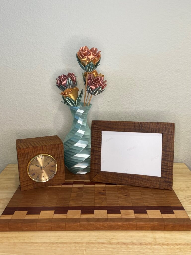 Handcrafted Roasted Curly Maple picture frames from the Pacific Northwest, made from exquisite hand-selected hardwoods, cabin and farmhouse style, a rustic modern, unique gift for any décor, holiday, or occasion. Clock Set