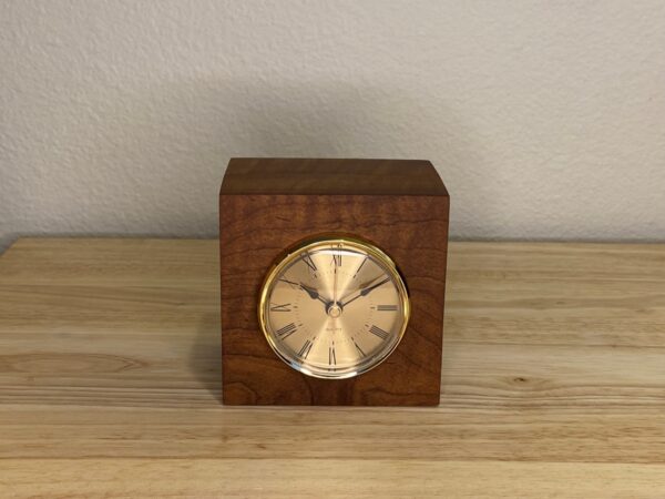 Curly Cube Clock: a small handmade wood clock from the Pacific Northwest, made from exquisite hand-selected hardwoods, a rustic modern, unique gift for any décor, holiday, or occasion. Roman numeral design with reliable quartz movement.