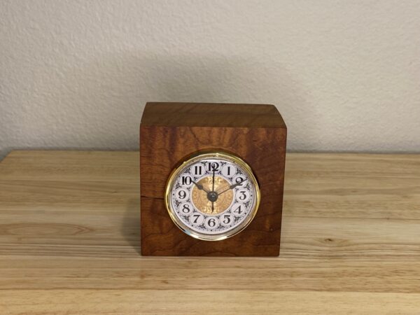 Curly Cube Clock: a small handmade wood clock from the Pacific Northwest, made from exquisite hand-selected hardwoods, a rustic modern, unique gift for any décor, holiday, or occasion. Traditional numeral design with reliable quartz movement.