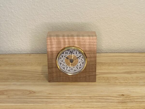 Curly Cube Clock: a small handmade wood clock from the Pacific Northwest, made from exquisite hand-selected hardwoods, a rustic modern, unique gift for any décor, holiday, or occasion. Traditional design with reliable quartz movement.