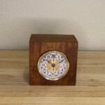 Curly Cube Clock 005 - Traditional Design Face Curly Cube Clock: a small handmade wood clock from the Pacific Northwest, made from exquisite hand-selected hardwoods, a rustic modern, unique gift for any décor, holiday, or occasion. Traditional numeral design with reliable quartz movement.