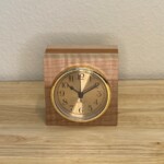 Clock-010 - Arabic Numeral Curly Cube Clock: a small handmade wood clock from the Pacific Northwest, made from exquisite hand-selected hardwoods, a rustic modern, unique gift for any décor, holiday, or occasion. Arabic numeral design with reliable quartz movement.